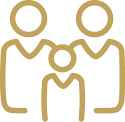 Pictogramme de deux adultes et d'un enfant, pour le droit de la famille